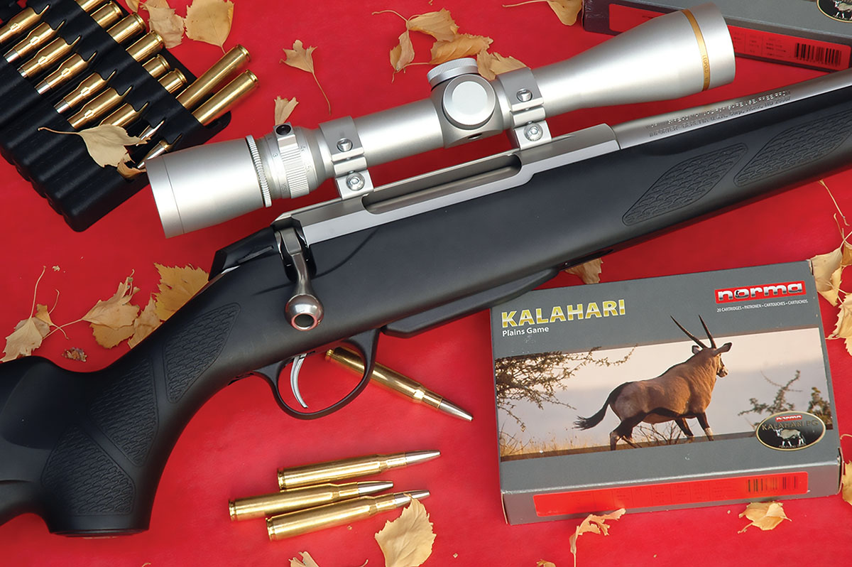 Tikka’s T3 in 270 is paired with a Leupold 2½-8x 36mm scope and flat-shooting Norma Kalahari loads.